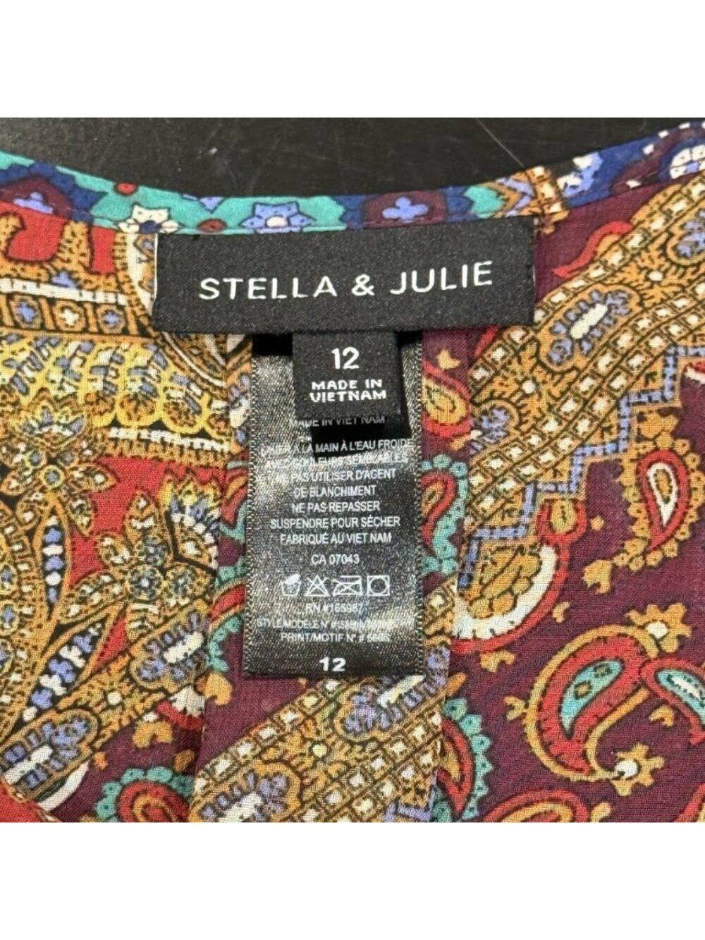 Stella & Julie Sz 12 Brown Patchwork Paisley V-Neck Sheer Chiffon Midi Dress - Picture 5 of 8